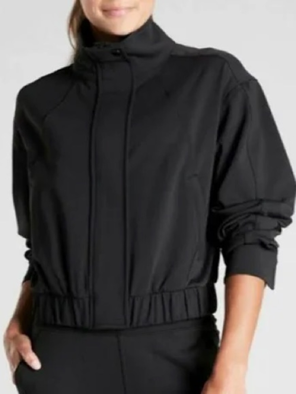 Athleta Venice Bomber Jacket Women XL Black NWT Sculptek Light Stretch
